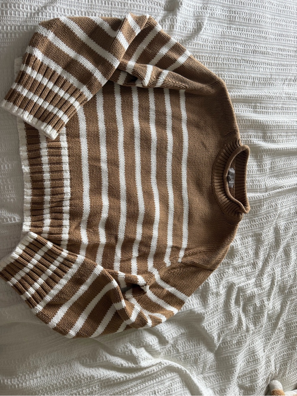 J-crew rollneck brown and white stripped cropped sweater